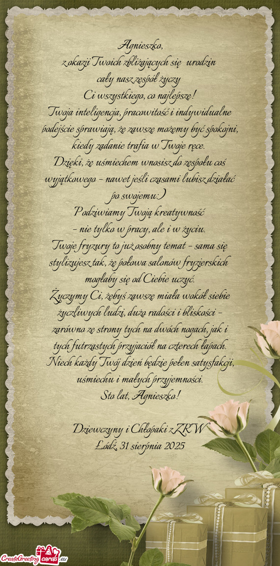 Z okazji Twoich zbliżających się urodzin