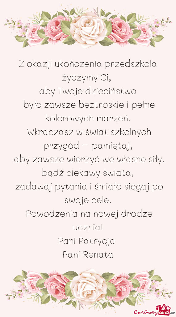 Z okazji ukończenia przedszkola życzymy Ci