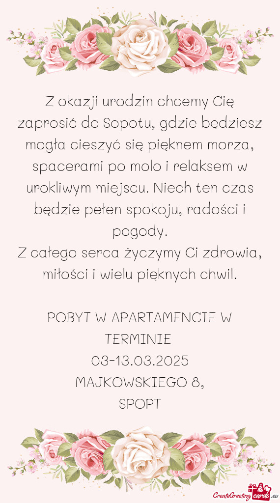 Z okazji urodzin chcemy Cię zaprosić do Sopotu, gdzie będziesz mogła cieszyć się pięknem morz