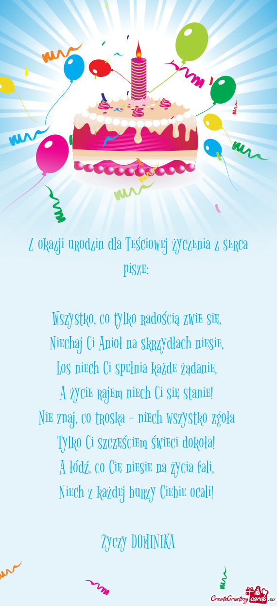 Z okazji urodzin dla Teściowej życzenia z serca pisze: