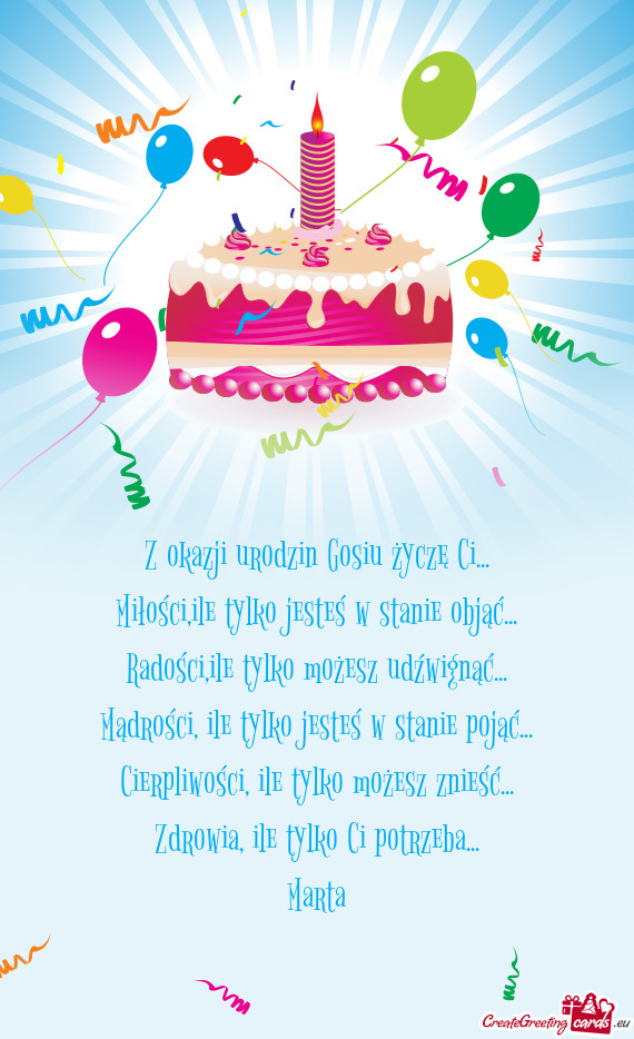 Z okazji urodzin Gosiu życzę Ci