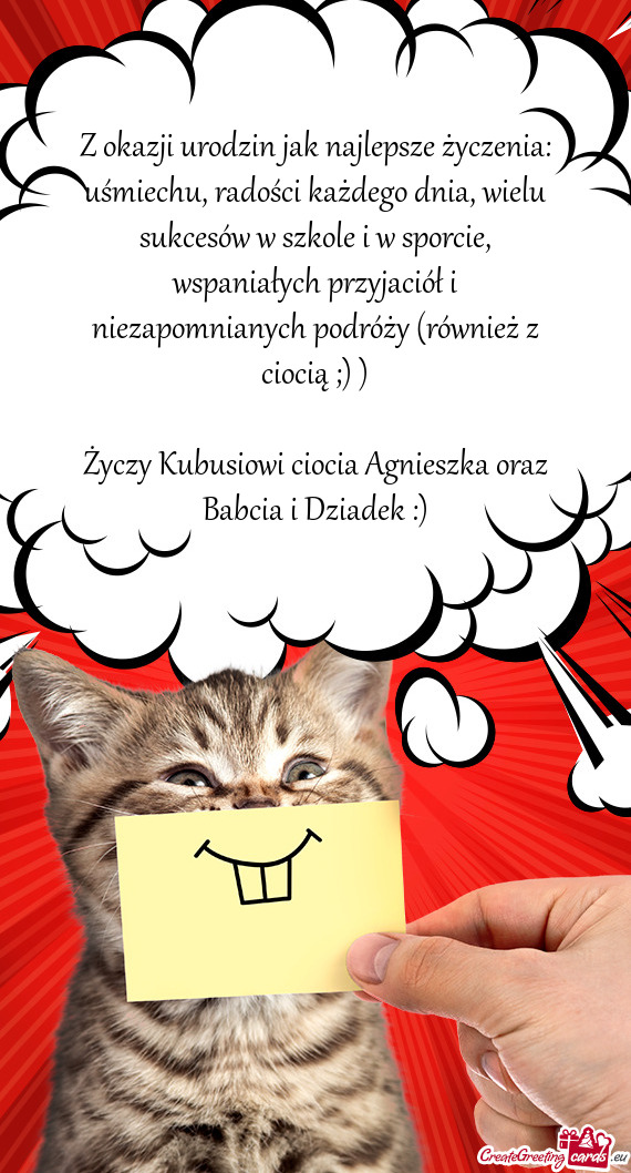 Z okazji urodzin jak najlepsze życzenia: uśmiechu, radości każdego dnia, wielu sukcesów w szkol