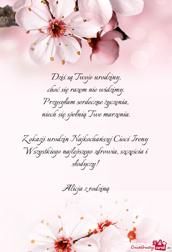 Z okazji urodzin Najkochańszej Cioci Ireny Wszystkiego najlepszego zdrowia