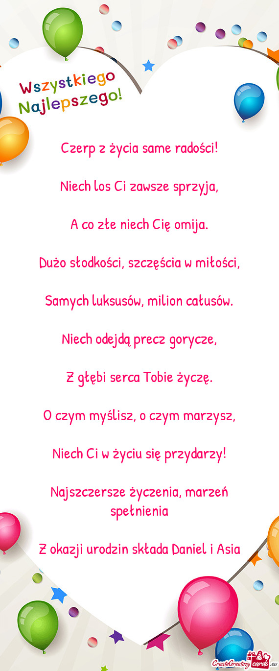 Z okazji urodzin składa Daniel i Asia