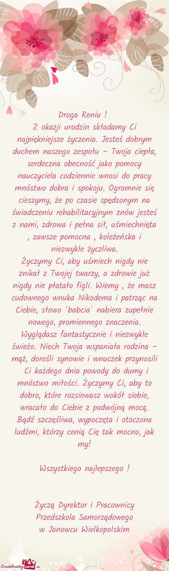 Z okazji urodzin składamy Ci najpiękniejsze życzenia. Jesteś dobrym duchem naszego zespołu –