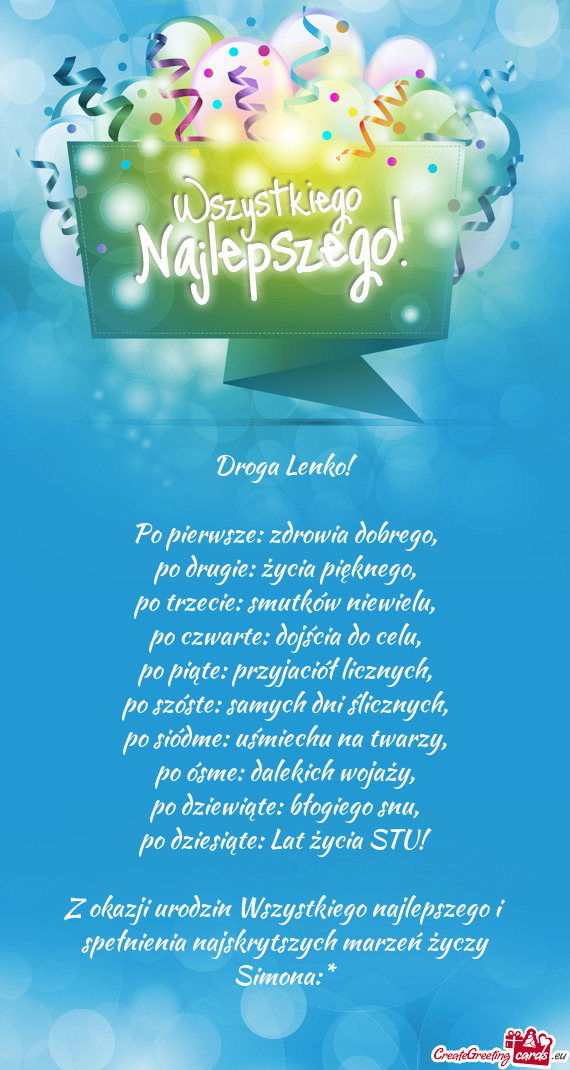 Z okazji urodzin Wszystkiego najlepszego i spełnienia najskrytszych marzeń Simona