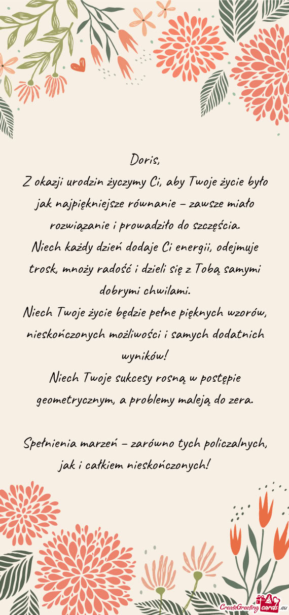 Z okazji urodzin życzymy Ci, aby Twoje życie było jak najpiękniejsze równanie – zawsze miało