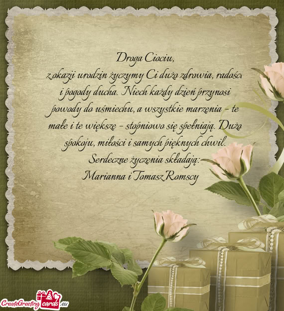 Z okazji urodzin życzymy Ci dużo zdrowia, radości i pogody ducha. Niech każdy dzień przynosi po