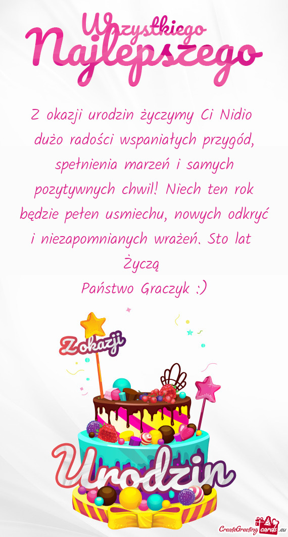 Z okazji urodzin życzymy Ci Nidio dużo radości wspaniałych przygód, spełnienia marzeń i samy