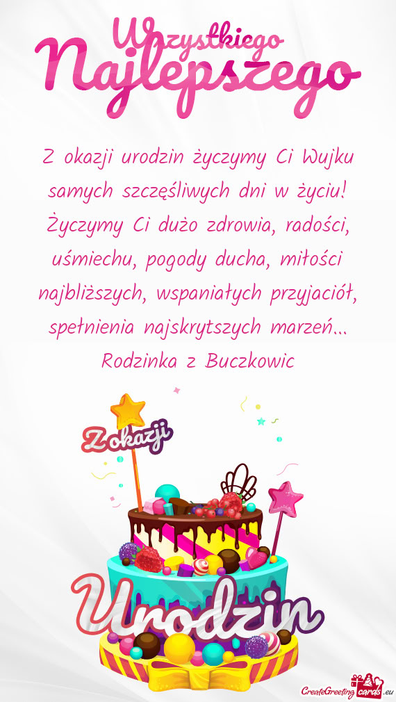 Z okazji urodzin życzymy Ci Wujku samych szczęśliwych dni w życiu! Życzymy Ci dużo zdrowia, ra