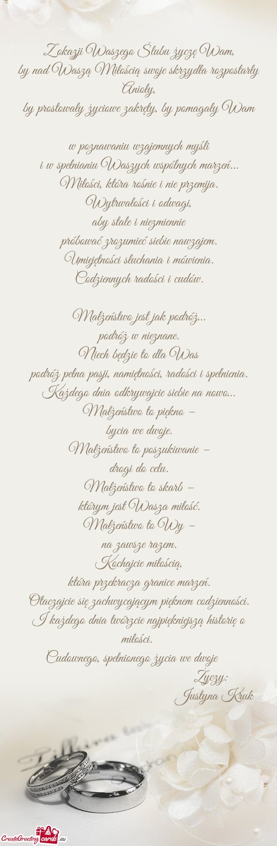 Z okazji Waszego Ślubu życzę Wam