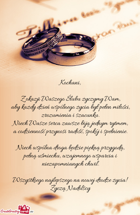 Z okazji Waszego Ślubu życzymy Wam