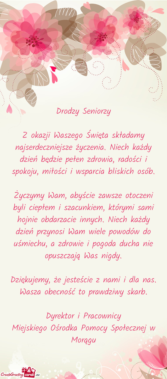 Z okazji Waszego Święta składamy najserdeczniejsze życzenia. Niech każdy dzień będzie pełen