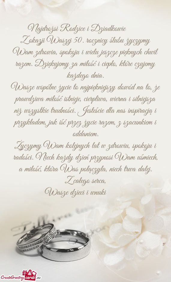 Z okazji Waszej 50. rocznicy ślubu życzymy Wam zdrowia, spokoju i wielu jeszcze pięknych chwil ra