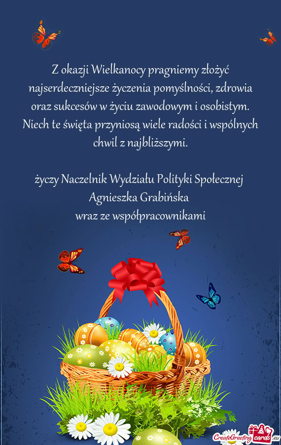 Z okazji Wielkanocy pragniemy złożyć najserdeczniejsze życzenia pomyślności, zdrowia oraz sukc