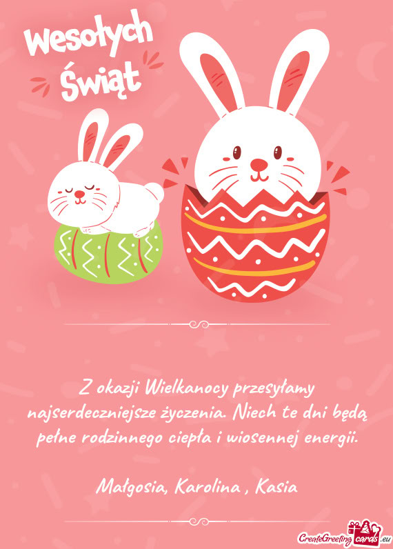 Z okazji Wielkanocy przesyłamy najserdeczniejsze życzenia. Niech te dni będą pełne rodzinnego c