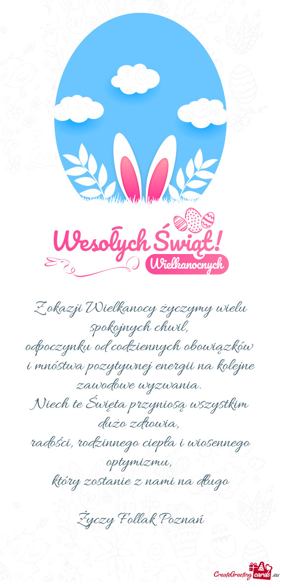 Z okazji Wielkanocy życzymy wielu spokojnych chwil