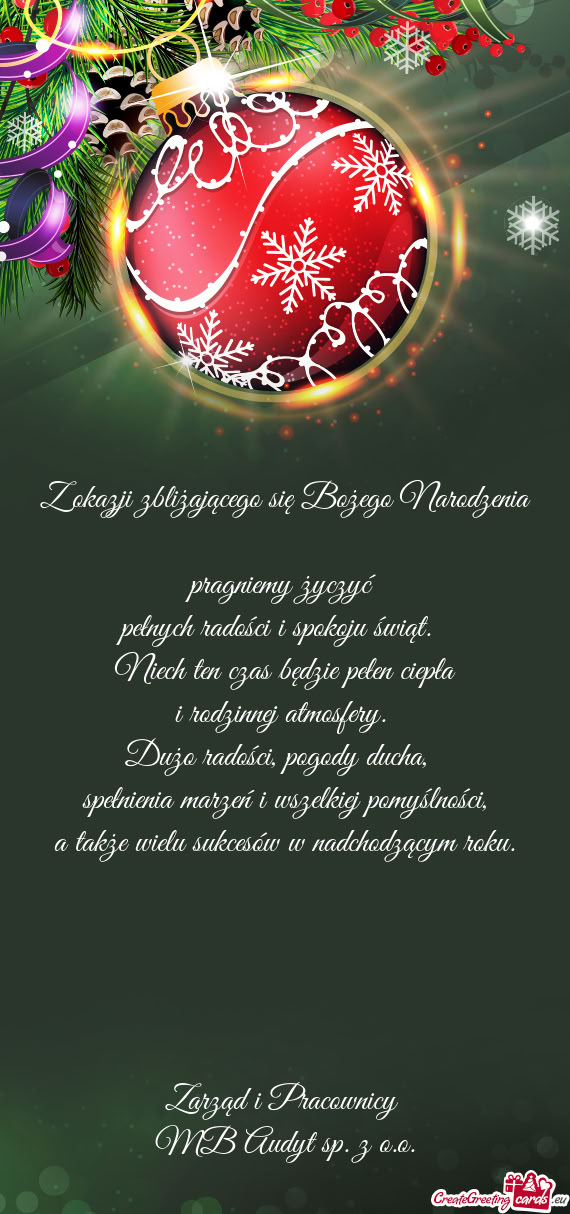 Z okazji zbliżającego się Bożego Narodzenia  pragniemy życzyć   pełnych