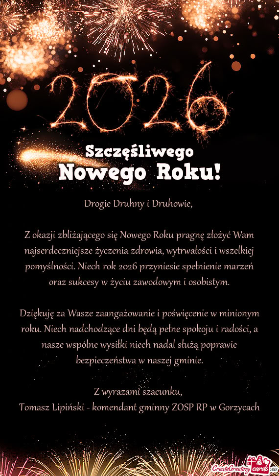 Z okazji zbliżającego się Nowego Roku pragnę złożyć Wam najserdeczniejsze życzenia zdrowia