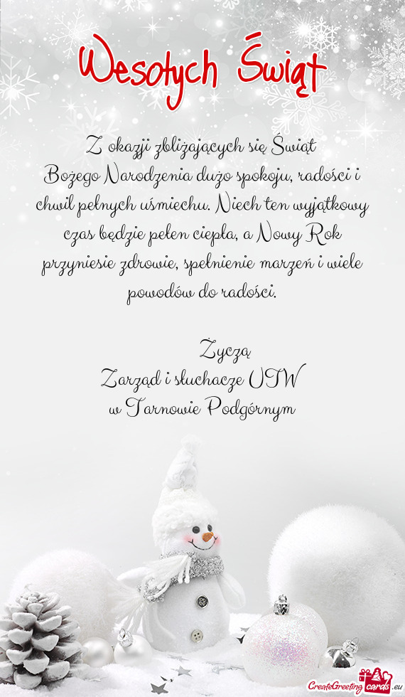 Z okazji zbliżających się Świąt Bożego Narodzenia dużo spokoju