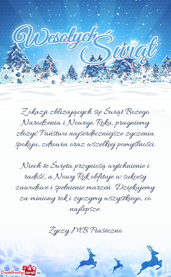 Z okazji zbliżających się Świąt Bożego Narodzenia i Nowego Roku, pragniemy złożyć Państwu