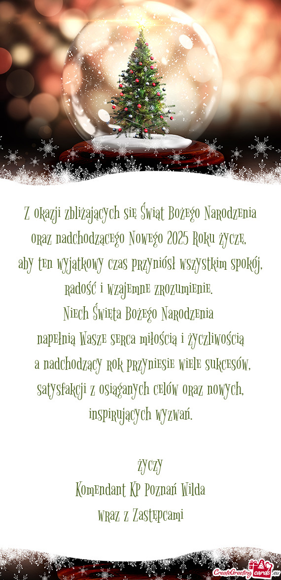 Z okazji zbliżających się Świąt Bożego Narodzenia oraz nadchodzącego Nowego 2025 Roku życzę