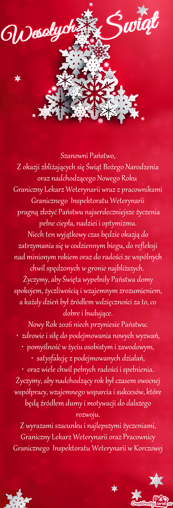 Z okazji zbliżających się Świąt Bożego Narodzenia oraz nadchodzącego Nowego Roku