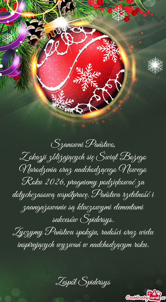 Z okazji zbliżających się Świąt Bożego Narodzenia oraz nadchodzącego Nowego Roku 2026, pragni