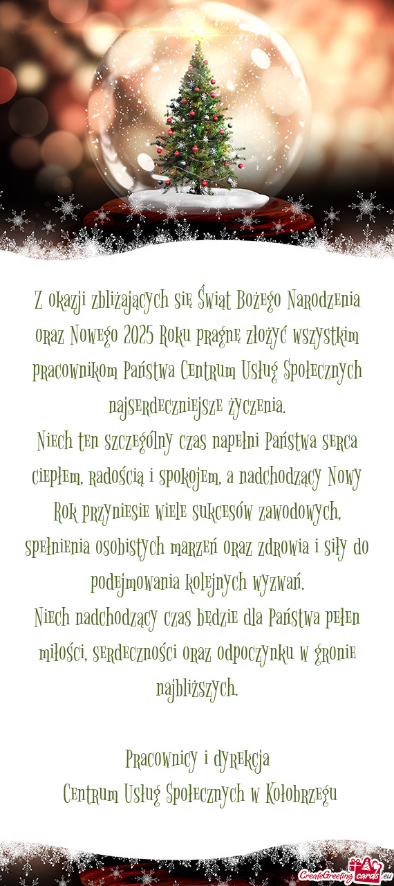 Z okazji zbliżających się Świąt Bożego Narodzenia oraz Nowego 2025 Roku pragnę złożyć wszy