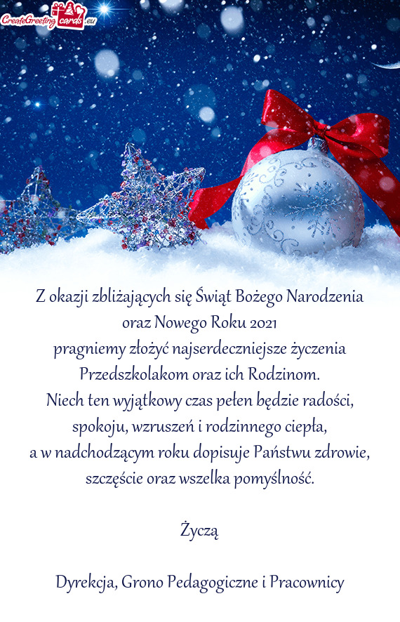 Z okazji zbliżających się Świąt Bożego Narodzenia oraz Nowego Roku 2021 pragniemy złożyć n