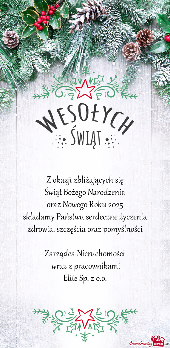 Z okazji zbliżających się Świąt Bożego Narodzenia oraz Nowego Roku 2025 składamy Państwu