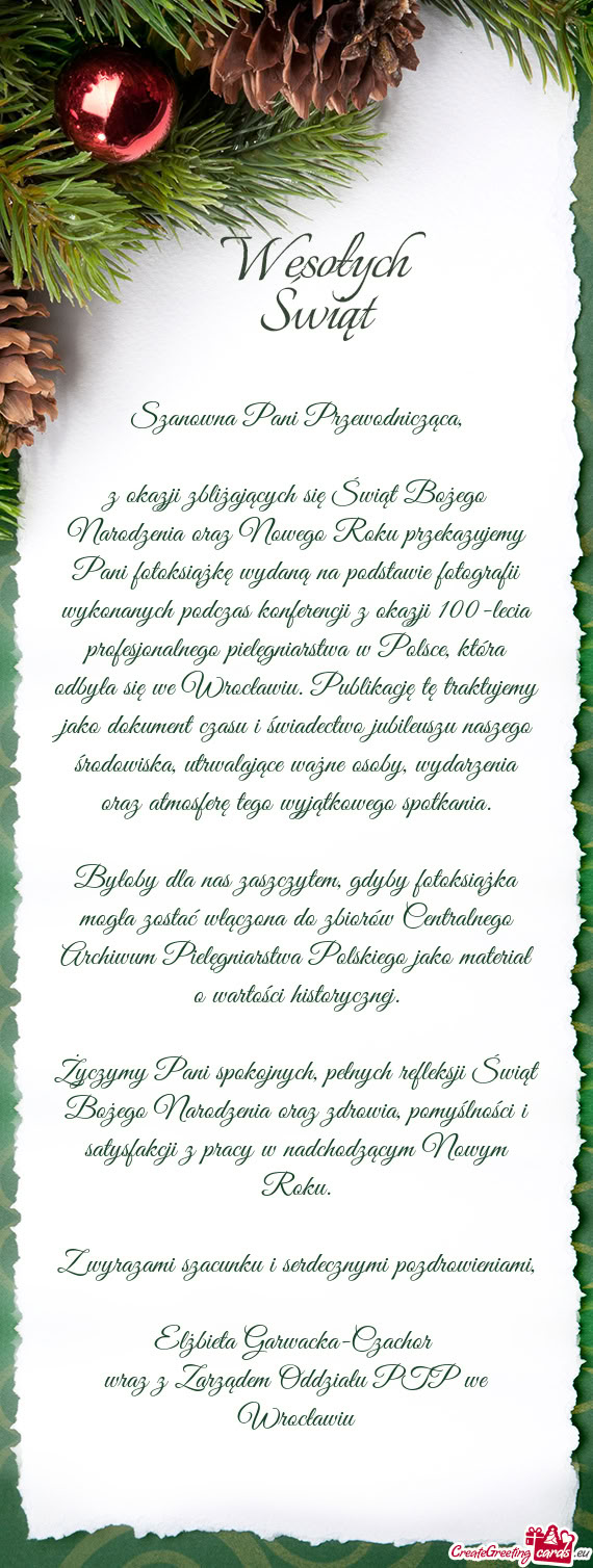 Z okazji zbliżających się Świąt Bożego Narodzenia oraz Nowego Roku przekazujemy Pani fotoksią