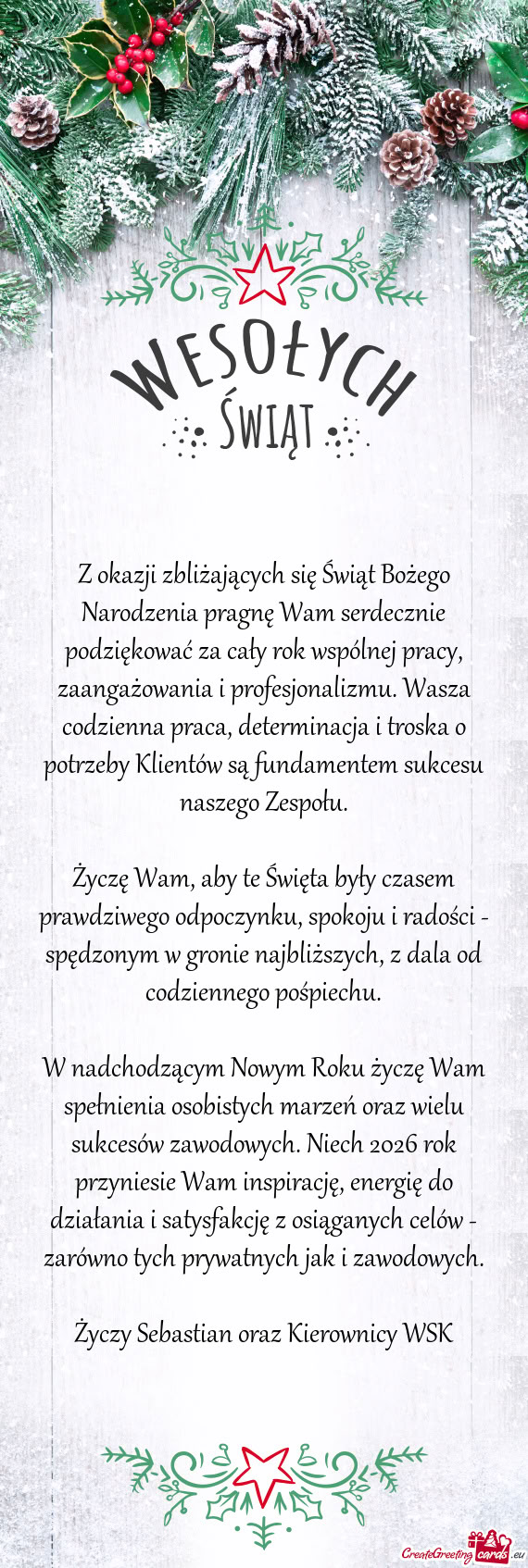 Z okazji zbliżających się Świąt Bożego Narodzenia pragnę Wam serdecznie podziękować za cał