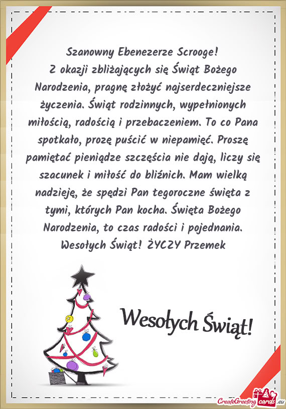 Z okazji zbliżających się Świąt Bożego Narodzenia, pragnę złożyć najserdeczniejsze życzen