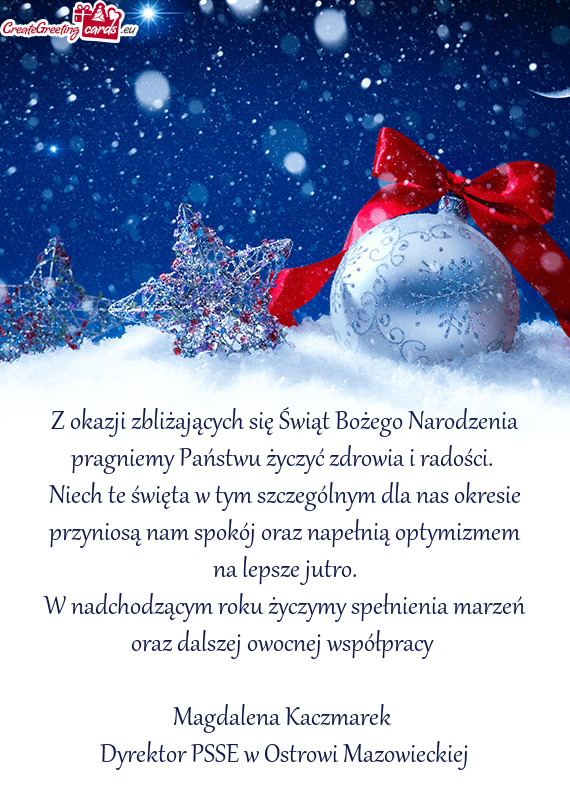 Z okazji zbliżających się Świąt Bożego Narodzenia pragniemy Państwu życzyć zdrowia i radoś