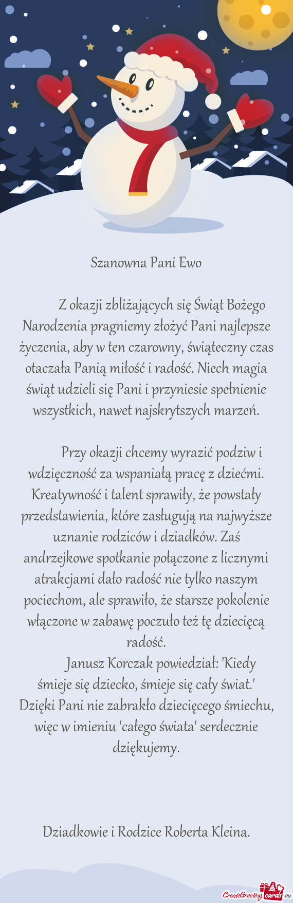 Z okazji zbliżających się Świąt Bożego Narodzenia pragniemy złożyć Pani najlepsze