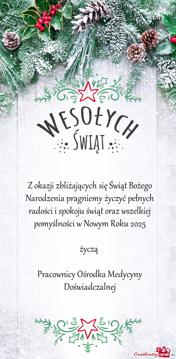 Z okazji zbliżających się Świąt Bożego Narodzenia pragniemy życzyć pełnych radości i spoko