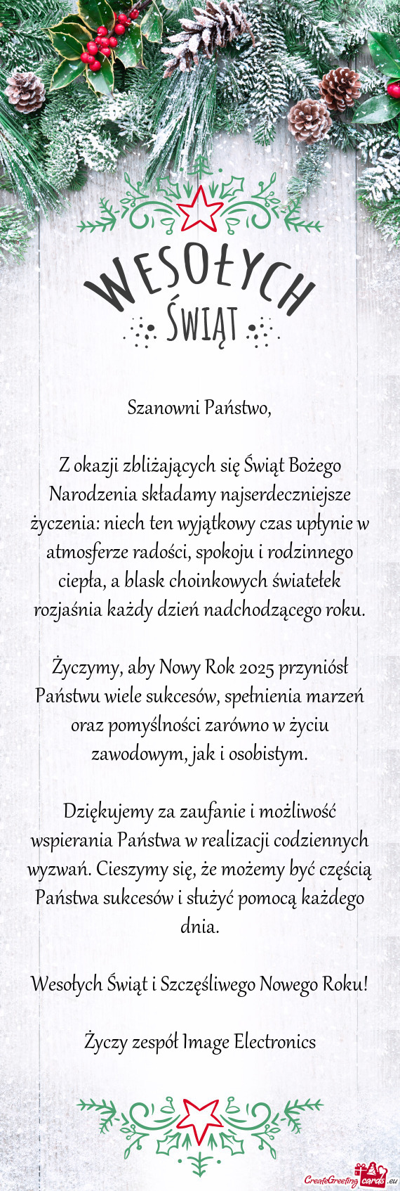 Z okazji zbliżających się Świąt Bożego Narodzenia składamy najserdeczniejsze życzenia: niech