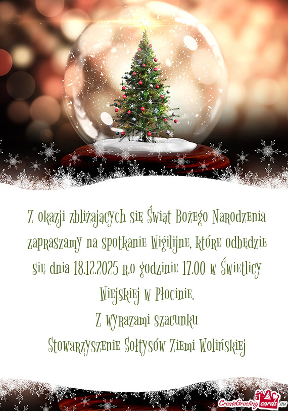 Z okazji zbliżających się Świąt Bożego Narodzenia zapraszamy na spotkanie Wigilijne, które od