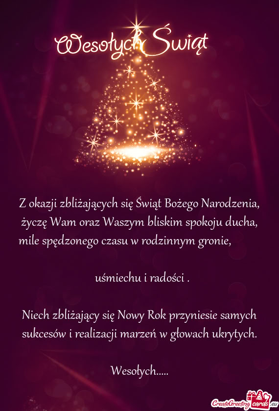 Z okazji zbliżających się Świąt Bożego Narodzenia, życzę Wam oraz Waszym bliskim spokoju duc