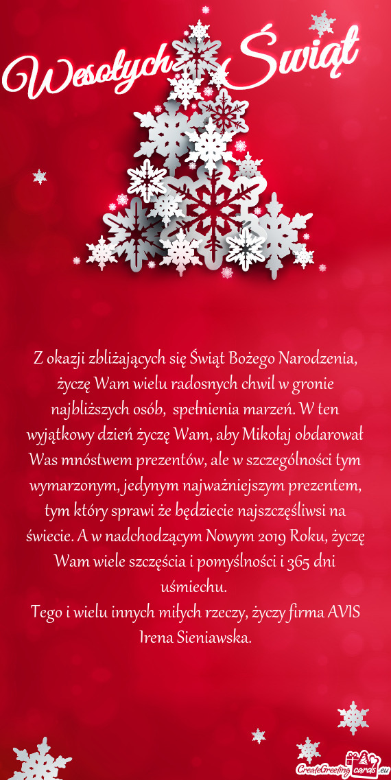 Z okazji zbliżających się Świąt Bożego Narodzenia, życzę Wam wielu radosnych chwil w gronie