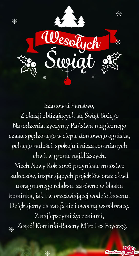 Z okazji zbliżających się Świąt Bożego Narodzenia, życzymy Państwu magicznego czasu spędzon