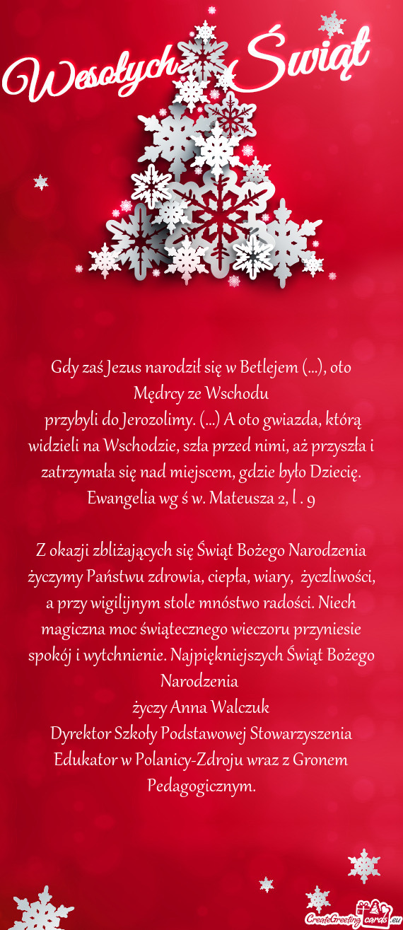 Z okazji zbliżających się Świąt Bożego Narodzenia życzymy Państwu zdrowia, ciepła, wiary