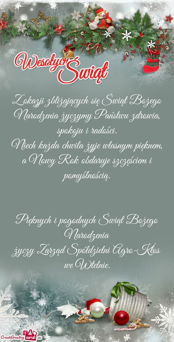Z okazji zbliżających się Świąt Bożego Narodzenia życzymy Państwu zdrowia, spokoju i radośc