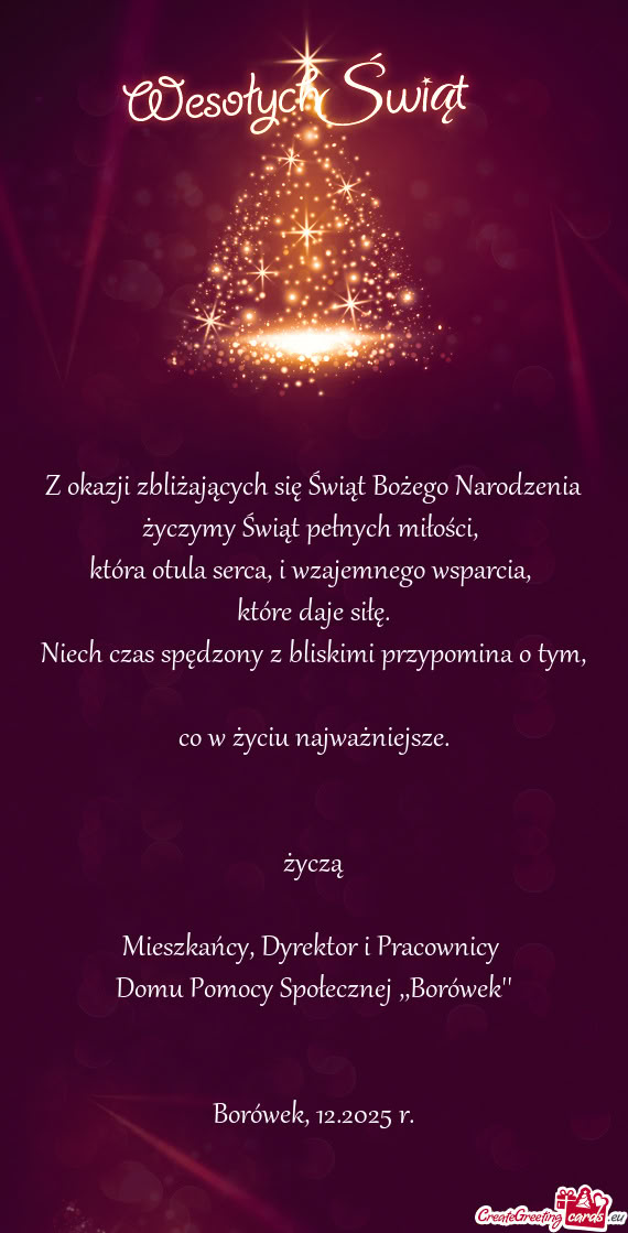 Z okazji zbliżających się Świąt Bożego Narodzenia życzymy Świąt pełnych miłości