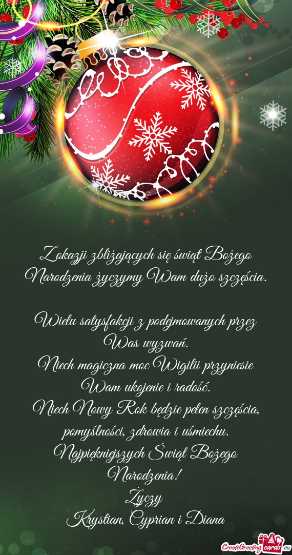 Z okazji zbliżających się świąt Bożego Narodzenia życzymy Wam dużo szczęścia