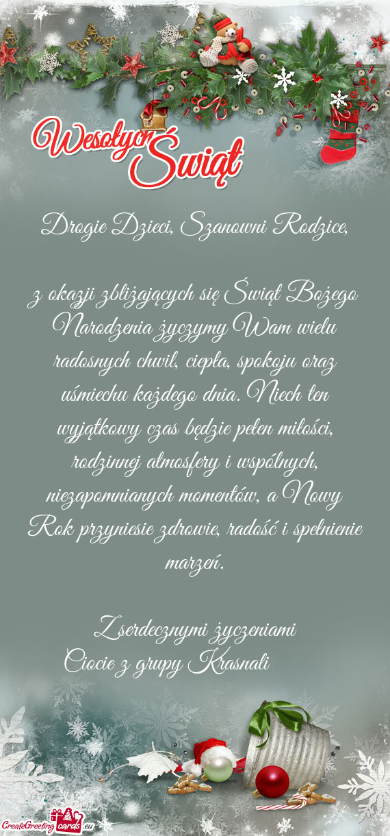 Z okazji zbliżających się Świąt Bożego Narodzenia życzymy Wam wielu radosnych chwil, ciepła