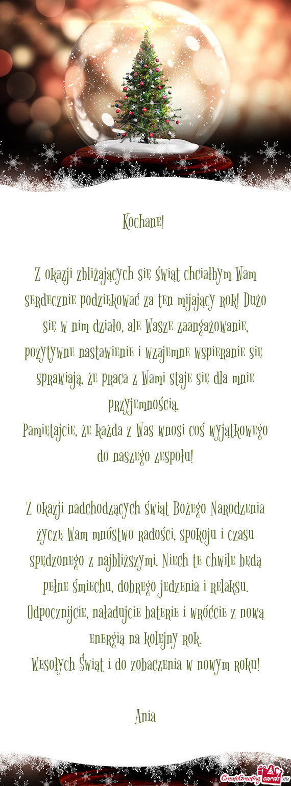 Z okazji zbliżających się świąt chciałbym Wam serdecznie podziękować za ten mijający rok! D