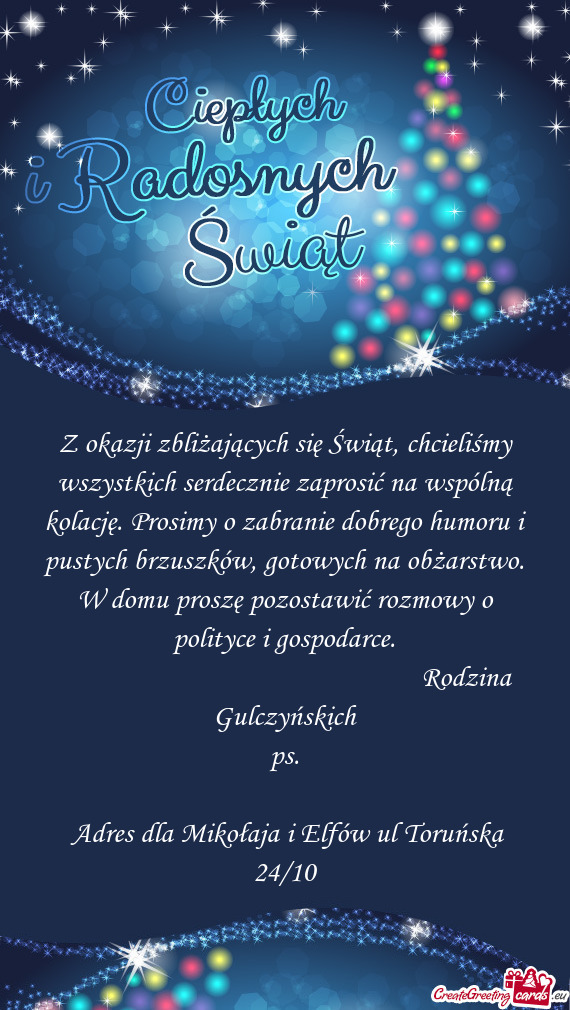 Z okazji zbliżających się Świąt, chcieliśmy wszystkich serdecznie zaprosić na wspólną kolac
