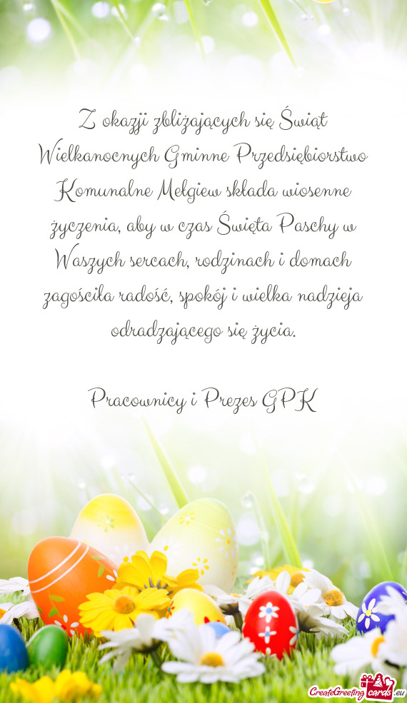 Z okazji zbliżających się Świąt Wielkanocnych Gminne Przedsiębiorstwo Komunalne Mełgiew skła